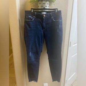 Loft Dark Wash Chewed Hem Lightly Distressed Jeans Size 30/10